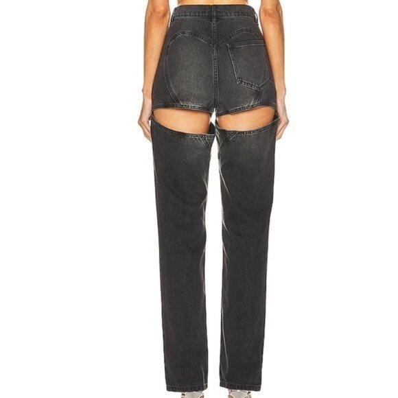 AREA NYC Crystal Backslit Jeans in Black Sz 6 - Picture 3 of 15
